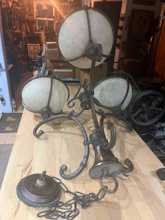 Vintage industrial gothic medieval style bronze chandelier