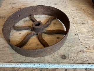 Antique flywheel flat belt pulley