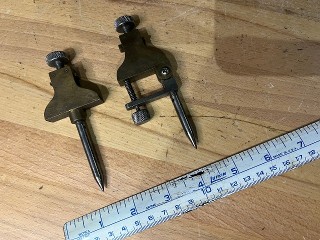 Antique pair of brass trammel points, adjustable angle points,                                      