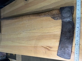 Antique A.C. Romer Axe Co. Dunkirk, N.Y. with a 3 1/4 inch cutting edge by 12 1/2 inch axe 