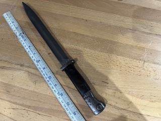 WWII Spainish Mauser Bayonet 9 3/4-inch blade, 15-inch with handle, missing 2 rivets WWII Spainish Mauser Bayonet 9 3/4-inch blade, 15-inch with handle, missing 2 rivets